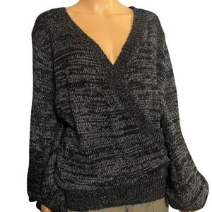 Umgee Women's Wrap look Front V-Neck Sweater Gray Long Sleeve Size L